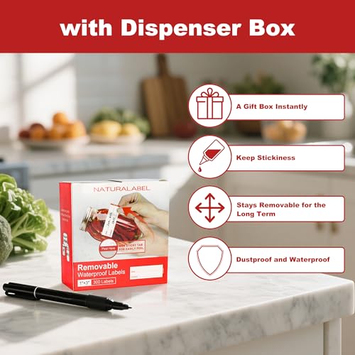 NATURALABEL 300 Removable Freezer Labels with Dispenser, 1" x 3" (Red) - color: Preprinted-red