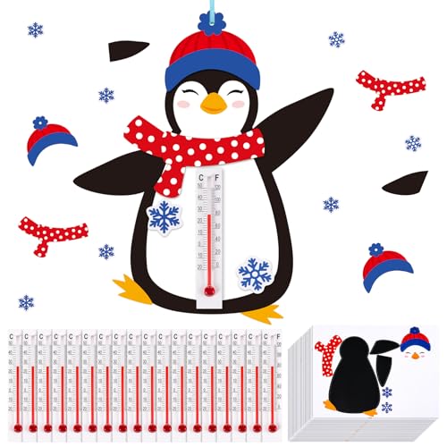 18 Sets Winter Penguin Crafts with Glass Thermometers - style: Penguin
