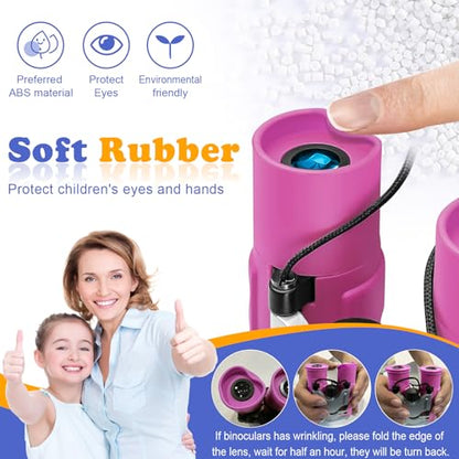 Real Binoculars for Kids Gifts for 3-12 Years Boys Girls 8x21 High-Resolution Optics Compact Toy Binocular for Bird Watching,Travel, Camping - color: Purple