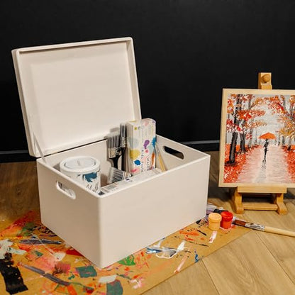 Creative Deco Large White Wooden Box Storage with Hinged Lid - color: White, size: XXL | Handles