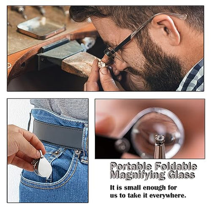 Rongon 10X Pocket Magnifying Glass Small Folding Keychain Magnifier - color: Silver-2pcs
