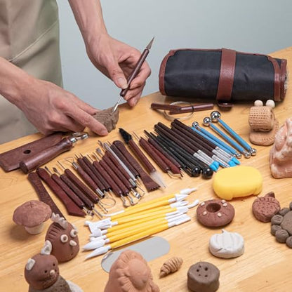 52PCS Pottery Tools Kit for Sculpting, Ceramic Tools, Clay Carving Tools for Polymer Clay, Modeling, Trimming, Molding, Shaping, Pottery Kiln, Arts Crafts Supplies, Adults, Students, Beginners, Pros - color: 52PCS
