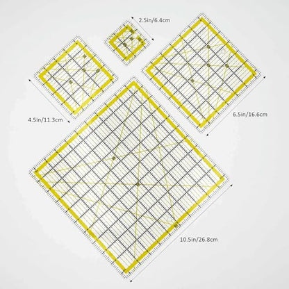 Quilting Rulers Sewing Ruler,Acrylic Quilting Ruler Templates,Precision Cutting Tools for Patchwork Fabric,Sewing Supplies Yellow(2.5"X2.5",4.5"X4.5",6.5"X6.5",10.5"X10.5") - color: Yellow