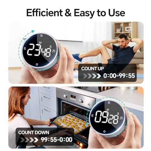 Digital Kitchen Timer with Magnetic, Large LED Display Countdown/Countup Timer, Pomodoro Preset 5/15/25 Mins, Volume & Brightness Adjustable for Cooking Baking Working Studying Silver - color: Sliver
