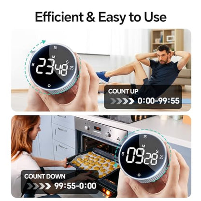 Digital Kitchen Timer with Magnetic, Large LED Display Countdown/Countup Timer, Pomodoro Preset 5/15/25 Mins, Volume & Brightness Adjustable for Cooking Baking Working Studying Silver - color: Sliver