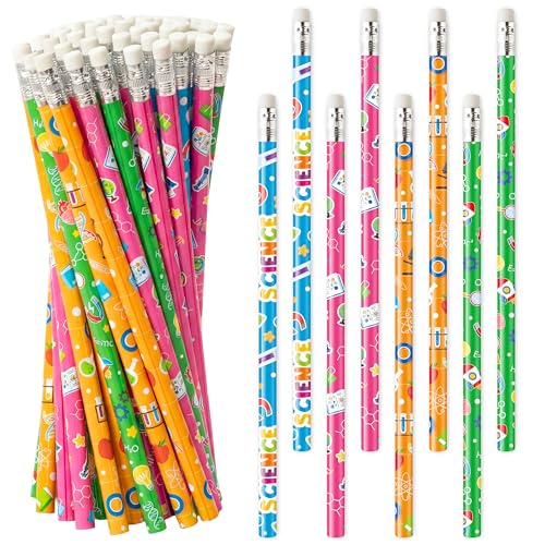 Xqumoi 60Pcs Science Themed Pencils with Eraser - Chemistry Biology Physics #2 HB Pencils, Science Lover Stationery Office Supplies Student Classroom Rewards Goodie Bag Fillers Party Favors - style: Science