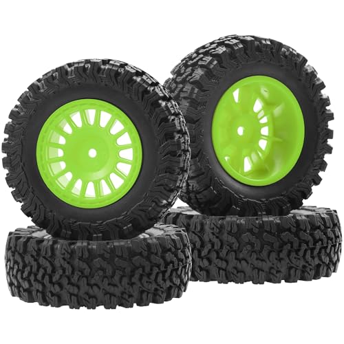 4Pcs HIRCQOO 1.9" RC Crawler Tires OD 90mm Rubber Tire and Plastic Wheel Rims 12mm Hex Compatible with 1/10 Axial SCX10 D90 Tamiya CC01 TF2 TRX4 RC Crawler (Green) - color: Green
