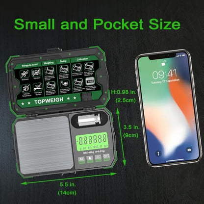 Gram Scale with Zipper Case, 500g x 0.01g,Dual Powered Small Scale - color: Fluorescent Green