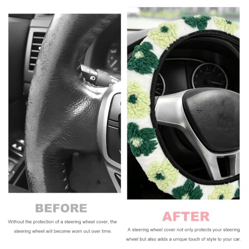15" Plush Flower Car Steering Wheel Cover (Green) - color: Green