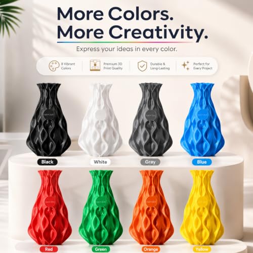 ERYONE PLA Filament Bundle, 8 Colors, 1.75mm ± 0.02mm Dimensional Accuracy, 8 × 250g Spools for FDM 3D Printers - color: 8 Colors: Black, White, Gray, Blue, Red, Green, Orange, Yellow (8*250g), size: 2KG