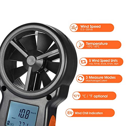 Kethvoz Anemometer, Digital Wind Speed Meter & CFM Air Flow Tester - Handheld Device to Measure Wind Velocity, Temperature, CFM for HVAC, Drone Flying, Sailing, Hunting - color: Handheld Wind Meter 866B