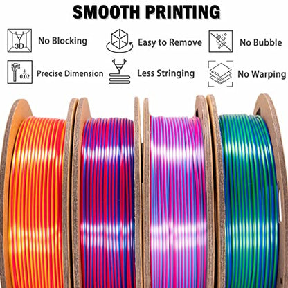 OVV3D PLA 3D Printer Filament Bundle, Silk Dual Color PLA Filament - color: Red Gold Blue Green