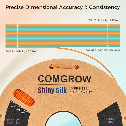 Comgrow Silk Shiny Blue Rose Red Orange and Golden 3D Printer Filament - color: Blue&rosered&orange&golden