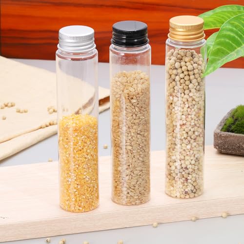 PATIKIL 80ml Plastic Test Tubes with Screw Caps, 6Pcs 128x33mm Flat Bottom Tubes for Scientific Party Decoration Candy Bead Storage Bath Salt, Gold Tone