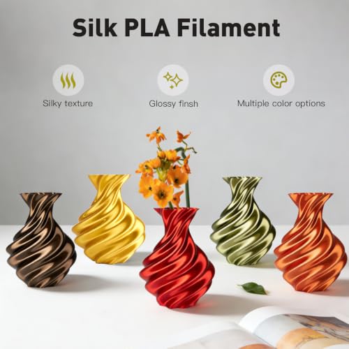 ERYONE Silk Filament PLA+ 1.75mm Upgraded Shiny 3D Printer Filament, Gloss Finish, Fit Most FDM Printer Stable Printing,1kg (2.2LBS)/Spool, Light Gold - color: Silk Pla+ Light Gold