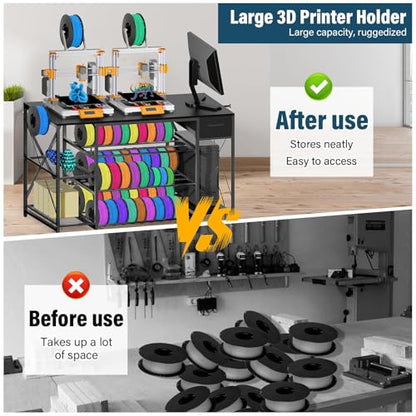 3D Printer Stand with Filament Storage, 4-Tier Heavy Duty Printer Table - color: Black
