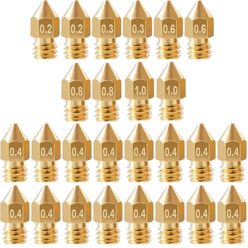 26Pcs Ender 3 Nozzles kit, MK8 Nozzles kit, Brass 3D Printer Nozzles 0.2/0.3/0.4/0.6/0.8/1.0mm Compatible for Creality Ender 3 Pro v2/Ender 3 Max/5 Pro/Ender 3 S1/Ender 3 Neo/CR10 3D Printer Nozzle, - style: 26Pcs MK8 Nozzles kit