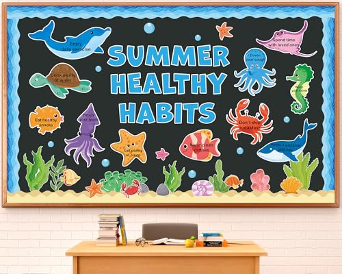 Summer Healthy Bulletin Board Set Ocean Animals Health Habits Classroom Decorations Back to School Paper Cutouts Under the Sea Bulletin Board Borders for School Nursery Home Office Wall Door Decor - style: Summer Healthy