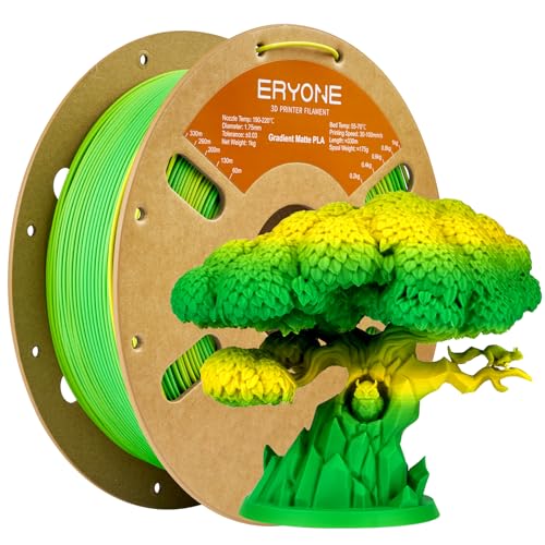 ERYONE Matte Gradient Rainbow 3D Printer PLA Filament 1.75 +/- 0.03mm, Matte Multicolor Filament PLA 1KG(2.2LBS) Spool, Shire (Yellow Green) - color: Matte Gradient Shire, size: 1KG
