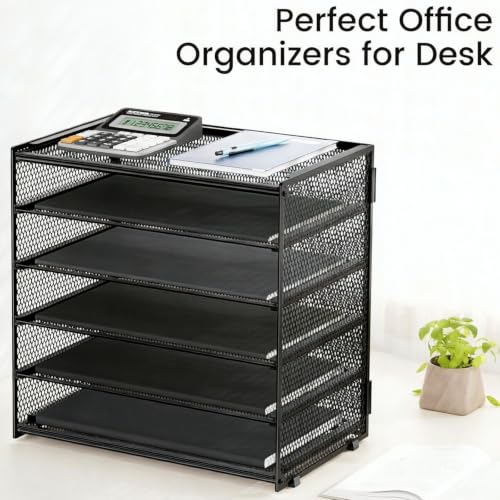 6 Tier Paper Organizer with Handle for Desk,Black with Closed top - color: Black 2