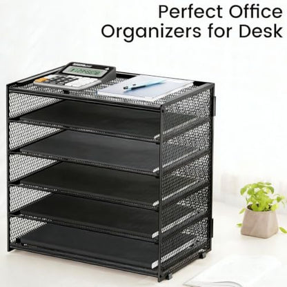 6 Tier Paper Organizer with Handle for Desk,Black with Closed top - color: Black 2