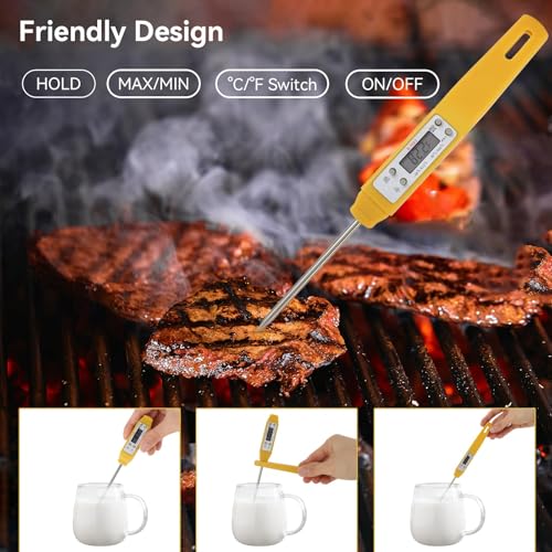 Akozon Digital Food Thermometer Automatic Calibration Pen High Accuracy Electronic Pocket Thermometer Yellow Home and Family Appliance and Decor - color: Yellow