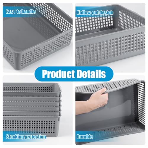 6 Pack Turn in Trays Classroom, Plastic Paper Trays, Gray