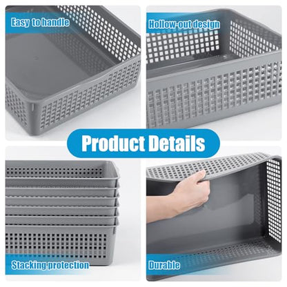 6 Pack Turn in Trays Classroom, Plastic Paper Trays, Gray