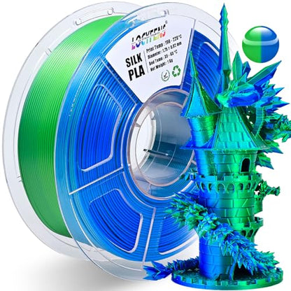 PLA Filament 1.75mm, Silk PLA 3D Printer Filament, Dual Color Filament - Blue Green 1.75 PLA Filament- 2 in 1 Coextrusion 3D Filament PLA 1.75 +/-0.02mm, Fit to AMS, 1kg/Spool - color: Dual-color Blue Green