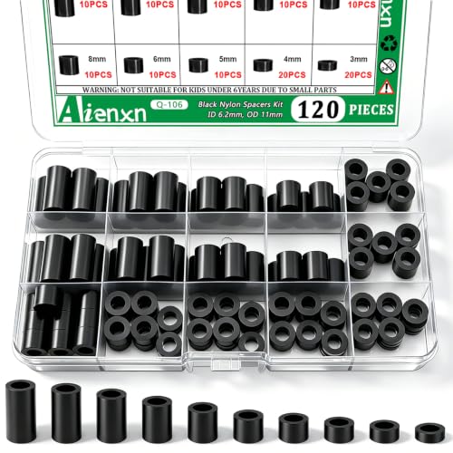 120PCS Black M6 Nylon Spacers Kit, ID 6.2mm, OD 11mm for M6 Screws - color: Black, size: 120PCS (M6)