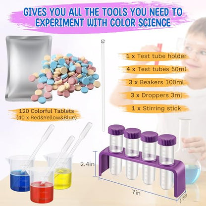 Color Science Kit, 120 Fizzing Tablets, Test Tubes and Beakers