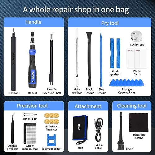 XOOL 150 in 1 Electric Screwdriver Set Precision Screwdriver Set with 120 Magnetic Bits, Rechargeable 2 Gears Torque Power Screwdriver Kit for Electronics, Computer, Laptops, Phone, PC, Game Console