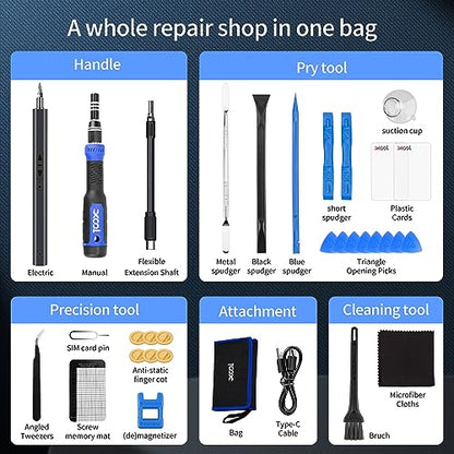 XOOL 150 in 1 Electric Screwdriver Set Precision Screwdriver Set with 120 Magnetic Bits, Rechargeable 2 Gears Torque Power Screwdriver Kit for Electronics, Computer, Laptops, Phone, PC, Game Console