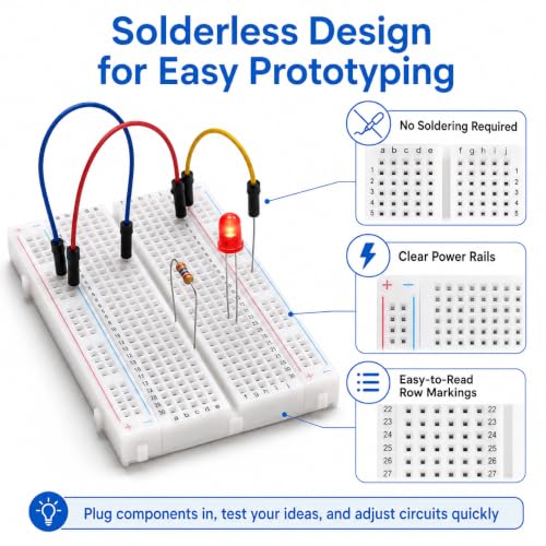 Breadboard Kit with 2 Pcs 830 Tie-Point Solderless Bread Boards, 2 Pcs 400 Tie-Point Protoboards and 126 Pcs Flexible Jumper Wires for Arduino, Raspberry Pi, STEM Electronics Projects