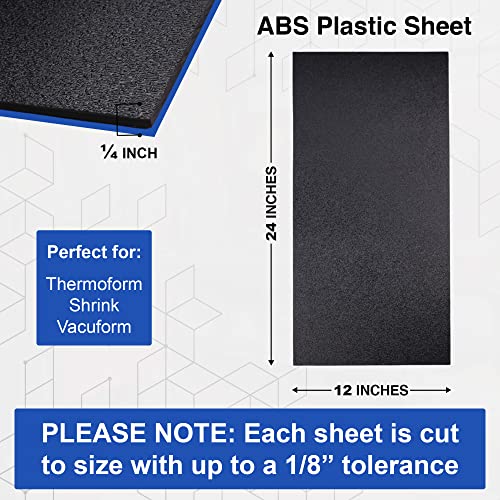 Duco ABS Plastic Sheet 1/4" (6mm) Thick 12" x 24" - 4 Pack of USA-Made Textured & Matte ABS Black Sheet - Heat Moldable Plastic Panel for Home Decor, Crafts, Robotics, DIY Projects and Industrial - size: 12" x 24"