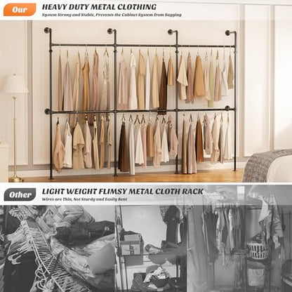 Aheaplus Industrial Pipe Clothing Rack, Reversible 9.85FT Clothes Rack - size: 118 inches