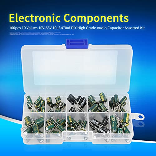 100pcs DIY High Grade Audio Capacito, Audio Capacitor Assorted Kit, 10 Values 10V-63V 10uf-470uf Electrolytic Capacitors Radial Capacitor