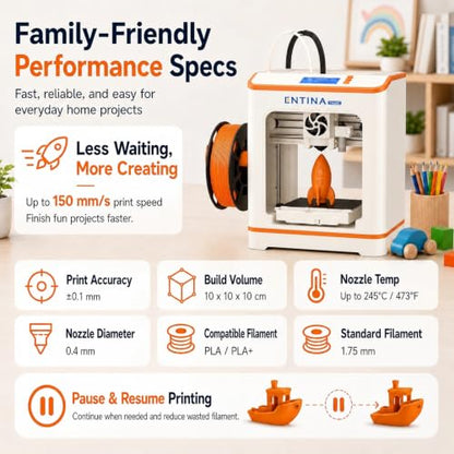 Entina Tina2C Mini 3D Printer Starter Bundle for Kids & Beginners, Fully Assembled, Auto Leveling, Easy Setup, WiFi & App Control, 3000+ Model Library, 20+ Creative DIY Modules, Includes 4-Color PLA - color: Red/White/Blue/Green