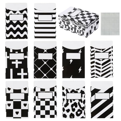 200 Pcs Black & White Classroom Jobs Bulletin Board Pocket Chart Set 10 Unique Designs Library Pockets 3.5x5 Inches Card Stock Envelopes with Adhesive Dots for Back to School Classroom - color: Black N White, size: 3.5x5 IN - 200 Count