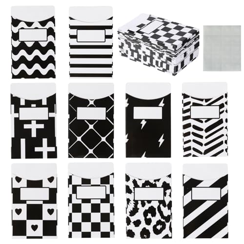 200 Pcs Black & White Classroom Jobs Bulletin Board Pocket Chart Set 10 Unique Designs Library Pockets 3.5x5 Inches Card Stock Envelopes with Adhesive Dots for Back to School Classroom - color: Black N White, size: 3.5x5 IN - 200 Count