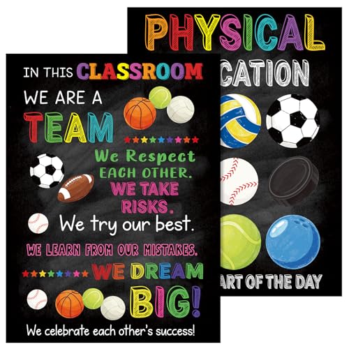 COCHIE Physical Education Sports Posters Set for Classroom Decorations, Back to School Gym Class Rules Poster Wall Decor for Primary Elementary Middle High School Teacher Must Haves - 14 4/5"x11" - style: Ball Sports