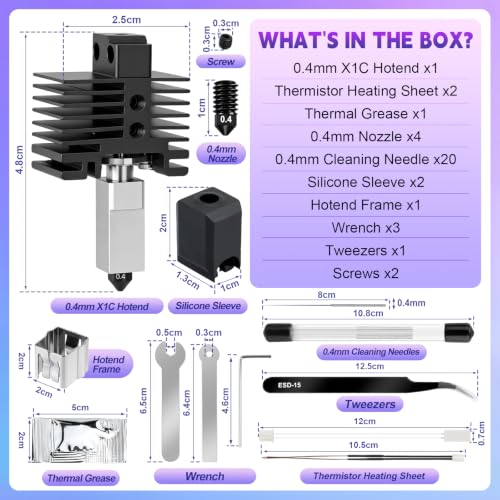 Hotend Kit for Bambu Lab X1C/X1/X1 Carbon 3D Printer, High Speed Printing X1C Hot End with Hardened Steel Nozzle 0.4mm Replacement Cleaning Kit Hotend for Bambu Lab X1 Series 3D Printer Accessories - size: X1C Hotend Kit1