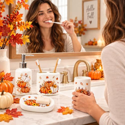 FYSUIMU 4Pcs Fall Thanksgiving Bathroom Accessories, Pumpkin Leaves