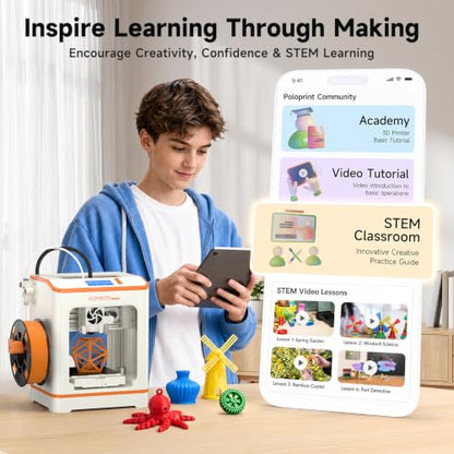 Hephi3d TINA2C 3D Printer Beginner Friendly, Easy-Ready to Print in 5 Mins - color: WhiteOrange