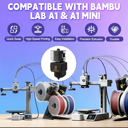 2 Pack Hotend Kit for Bambu Lab A1/A1 Mini, 3D Printer Hot End Upgrade Hardened Steel Nozzle 0.2/0.4/0.6mm Replacement with 4PCS Silicone Cover Sock Cleaning Kit Hotend for Bambu Lab A1/A1 Mini - style: A1 Hotend Kit3