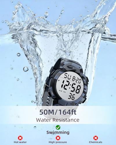 CakCity Digital Watch Mens, Waterproof Sport Wristwatch, Referee Stopwatch - color: Grey Camouflage