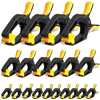 EQUIPTZ Spring Clamps for Woodworking, Crafts, Backdrop and Pool Cover, 20-Pack Spring Clamp Set with 4 Pcs of 6-inch, 6 Pcs of 4-inch & 10 Pcs of 3-inch Clamps, Extra Wide & Non-Detachable Jaw Pads - size: All Sizes Pack