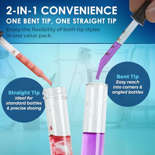 MEDca Eye Dropper - (Pack of 2) Bent & Straight Tip Calibrated Glass Medicine Droppers for Medications or Essential Oils Dropper for Accurate Easy Dose and Measurement (1 mL Capacity) - size: 2 Count (Pack of 1)