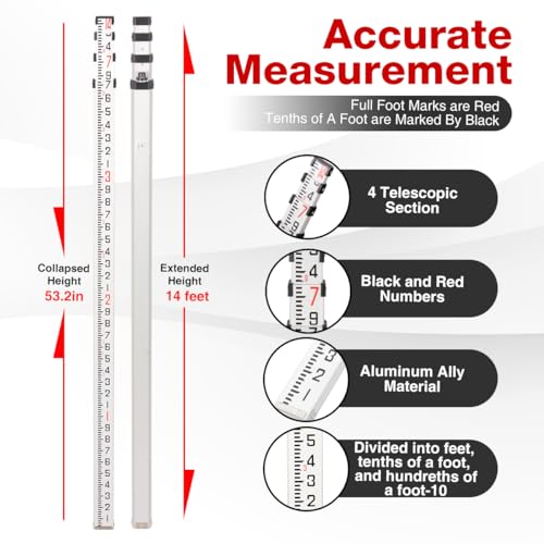 Aluminum Grade Rod, 14 ft, 3 Sections, 10ths Scale - size: 14FOOT 10TH