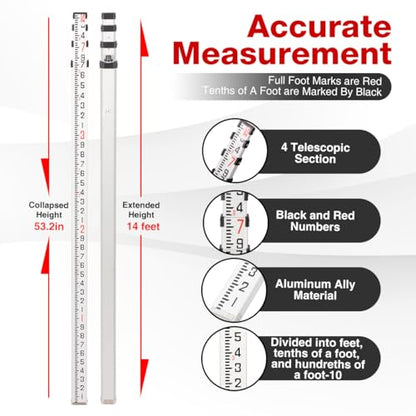 Aluminum Grade Rod, 14 ft, 3 Sections, 10ths Scale - size: 14FOOT 10TH
